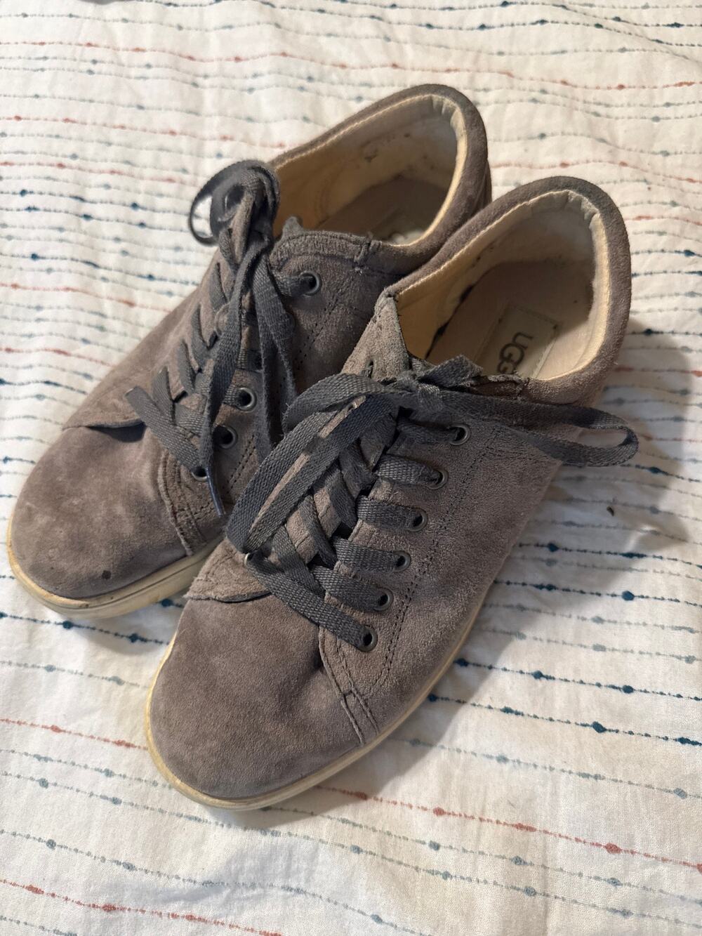 UGG Tomi Grey Suede Sneakers Size 8.5 Women’s Sheepskin Leather Lace Up Casual